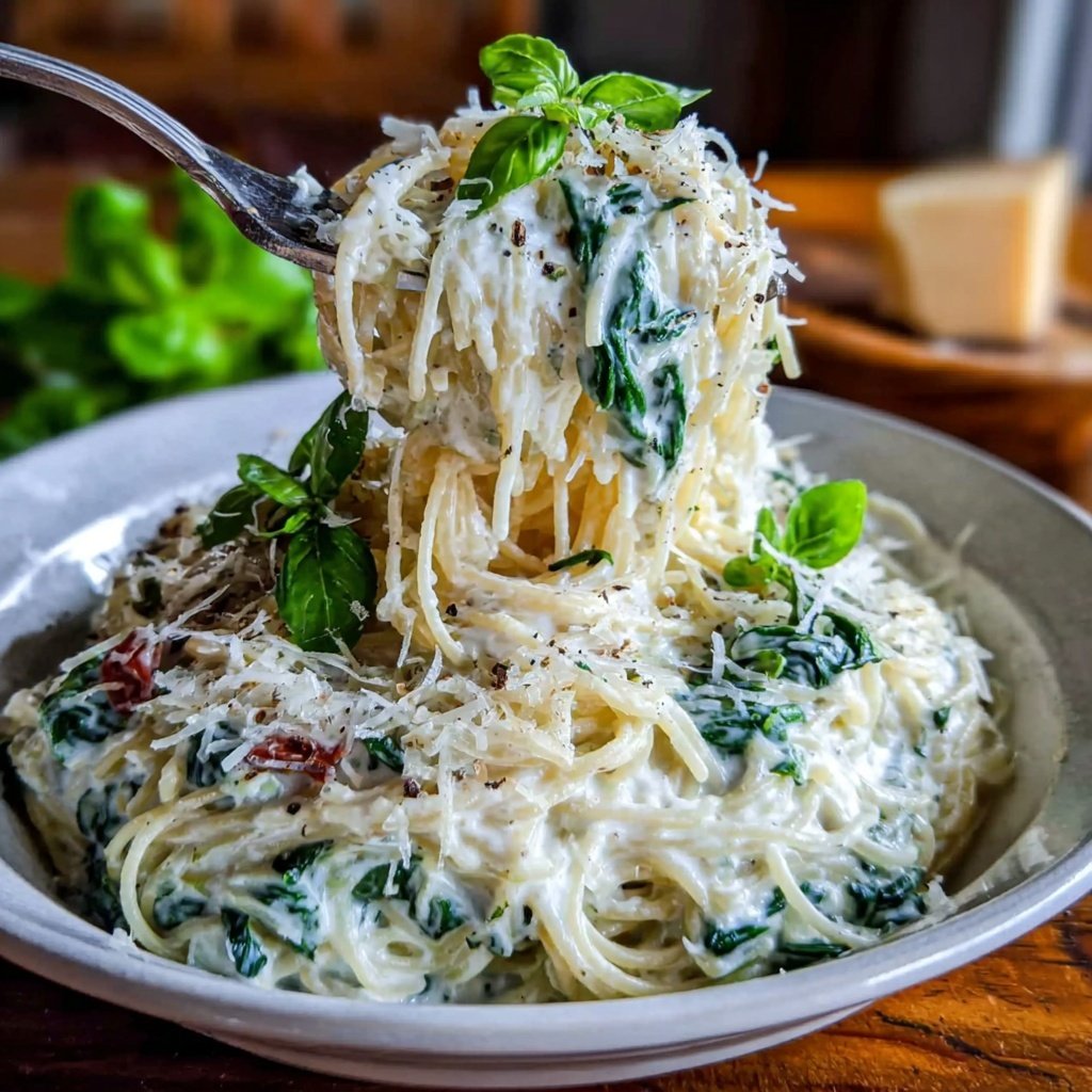 Angel Hair Pasta With Spinach Alfredo