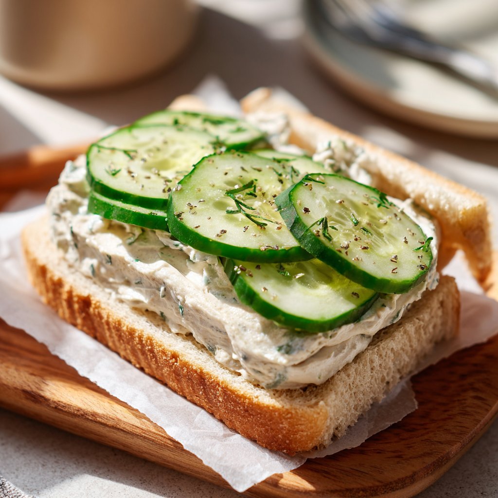 Light Cucumber Cream Cheese Sandwich Lunch