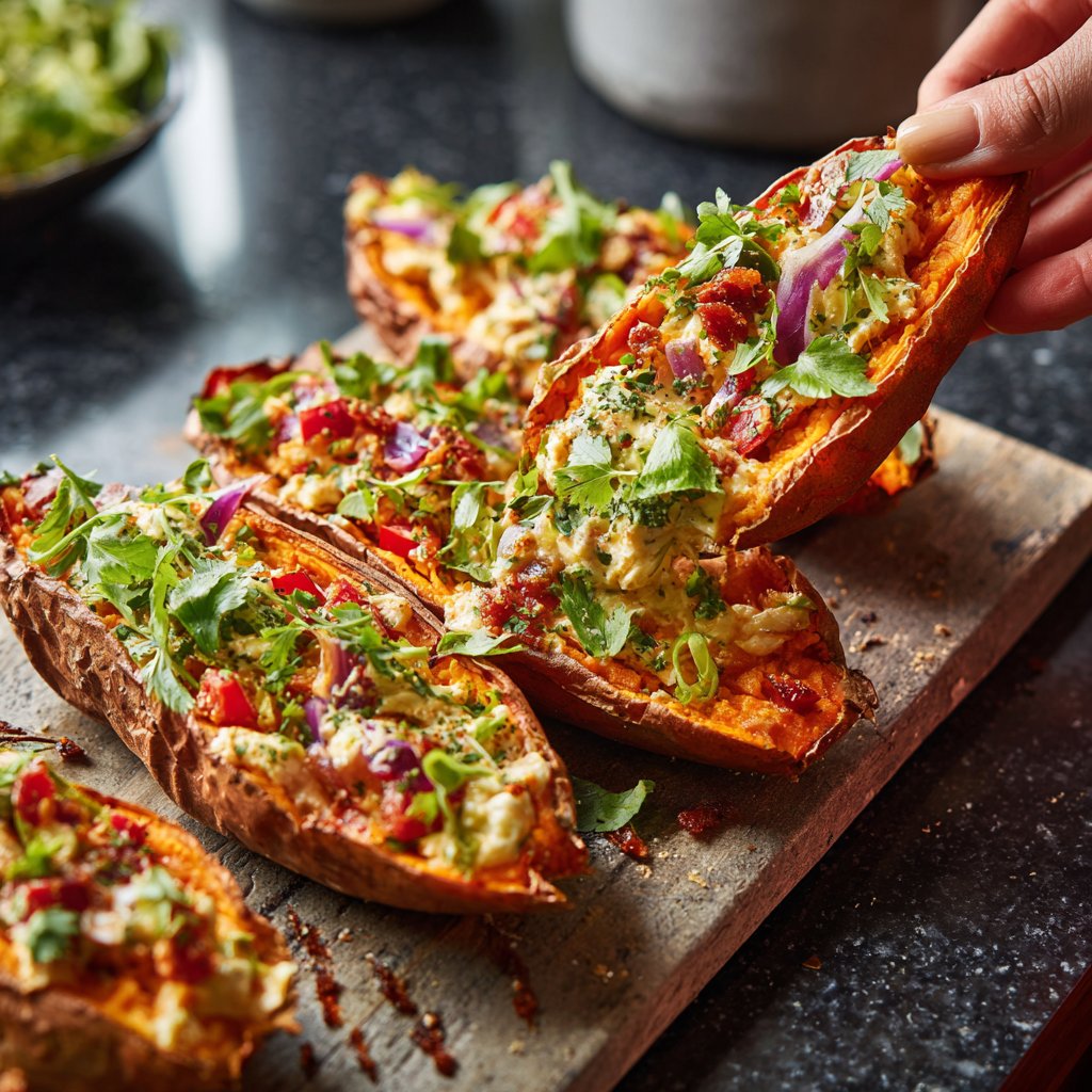Baked Sweet Potato Veggie Boats