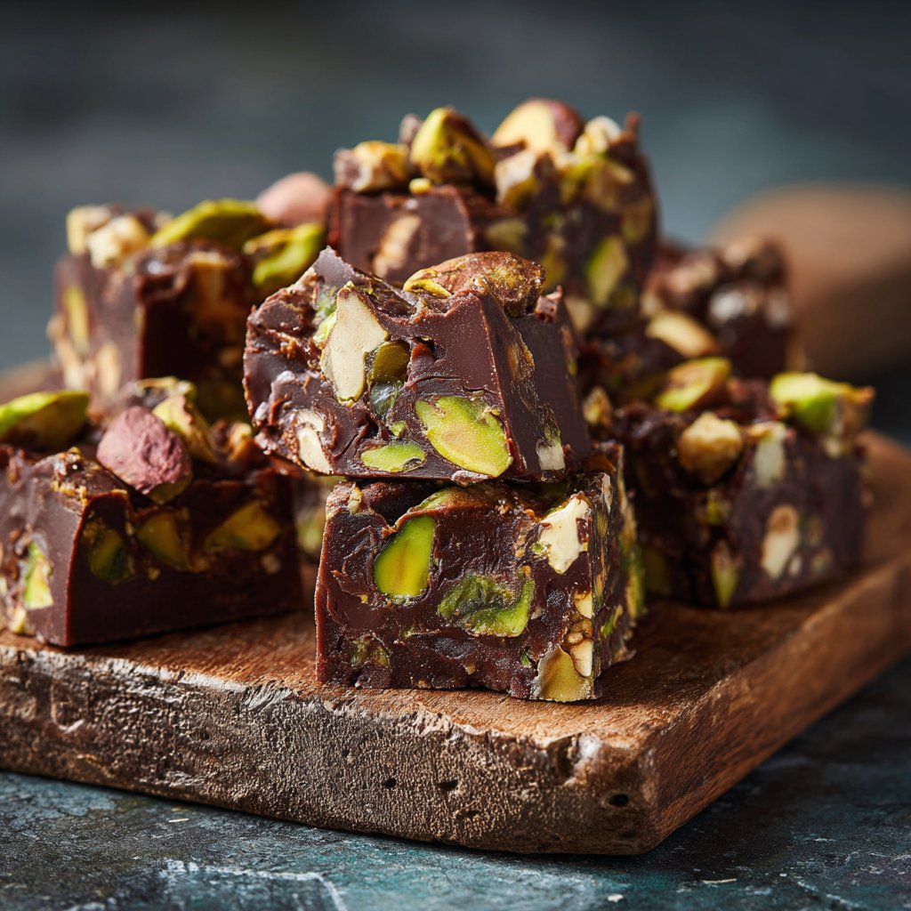 Chocolate Pistachio Fudge Bites