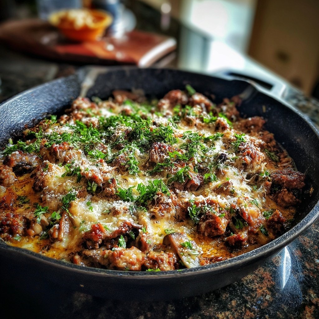 Hamburger Meat And Mushroom Skillet